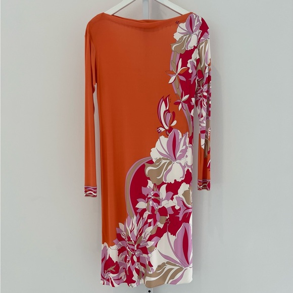 EMILIO PUCCI ORANGE FLORAL PRINT DRESS MODEL OEJH42 SIZE IT 44 / US 10 NWTS! - Picture 5 of 17